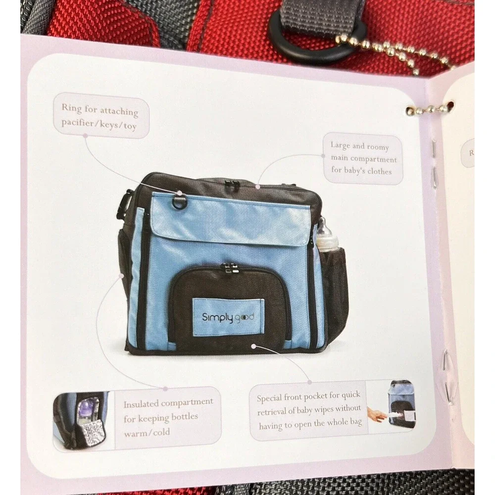 simplygood Smart Square Diaper Bag Red Insulated Backpack Zipper Compartments